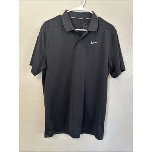 Nike Dri Fit Polo Shirt Mens Medium Black Solid Short Sleeve Golf Standard Fit